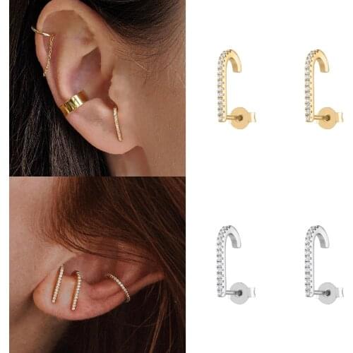 CRMYA Classic Piercing Ear Silver Gold Filled Cubic Zircon Hook Stud Earrings For Women korean Fashion Jewelry Wholesale
