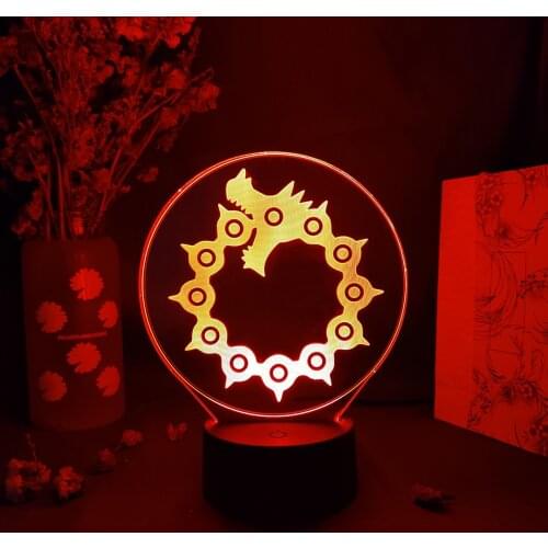 Dragons Sin of Wrath Tattoo Manga Art Silhouettes 3D Visual Night Lamp Anime The Seven Deadly Sins Home Decoration LED Lights