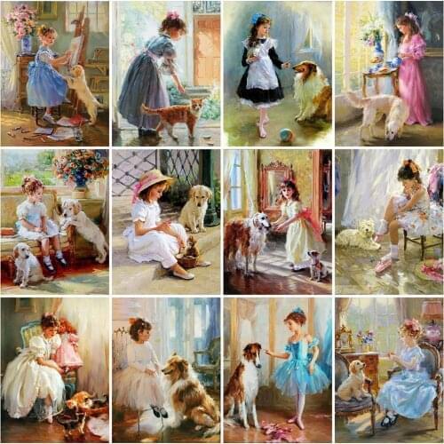 Evershine 5D DIY Diamond Embroidery Girl Full Square Diamond Painting Portrait Cross Stitch Dog Craft Kit Wall Art Decorations