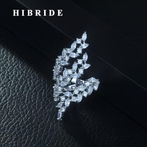HIBRIDE New Arrival Luxury AAA+ Cubic Zirconia Open Ring for Women White Color Accessories Jewelry Gifts Free Shipping R-258