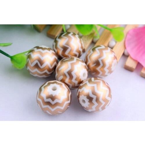 Kwoi vita Fashion 20mm chunky acrylic gold zig zag print wave Imitation pearl beads,loose gumball chevron print wave beads