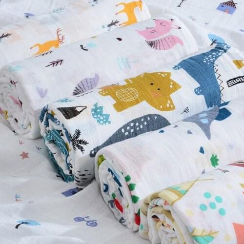 Summer Baby Bath Towel Double Breathable Gauze Cartoon Printed Bamboo Cotton Swaddling Towel Soft Bamboo Fiber Fluffy Wrapper