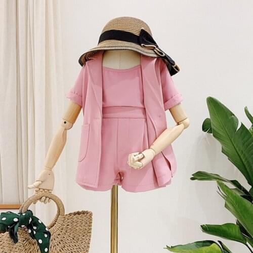 Girls summer clothes 2019 kids clothes girls outfits sling tops + shorts + jacket 3 piece kids clothing set tracksuit