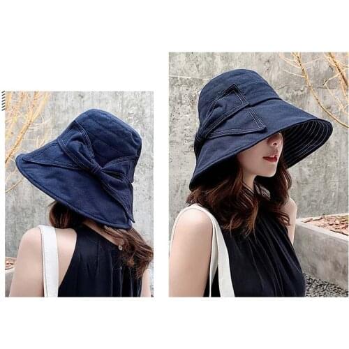 Summer Women Big Bow Sun Hat Fashion New Bowknot Foldable Bucket Cap Fisherman Caps Anti-UV Wide Brim Beach Hats