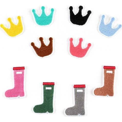 Cute Iron on Stickers Boys Girls Handmade Diy Accessory Mini Crown Sock Stocking Patches Embroidered Decals for Hat Schoolbag