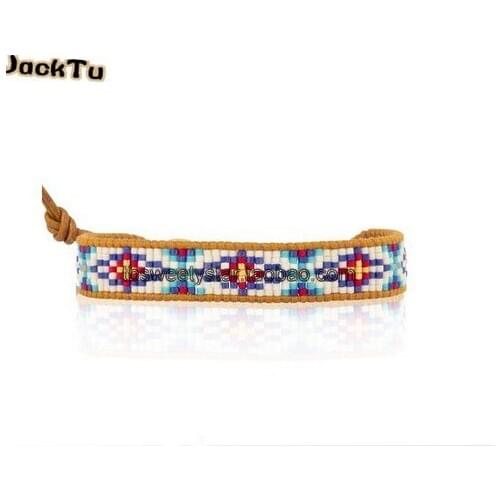Mix color seed beads leather wrap bracelet layered bracelet