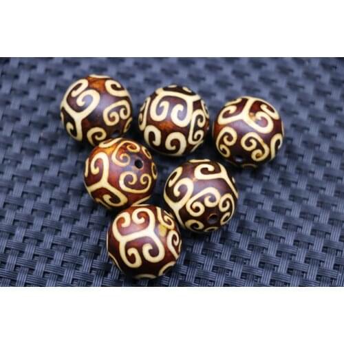 Set of 6 Energy Tibetan Old Agate Lotus Love Symbol 20mm dZi Bead Amulet