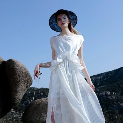 2018 New Arrival Summer Fashion Slim Striped Asmmetrical Dress Women O-Neck Ruffles Garment T1806015-2