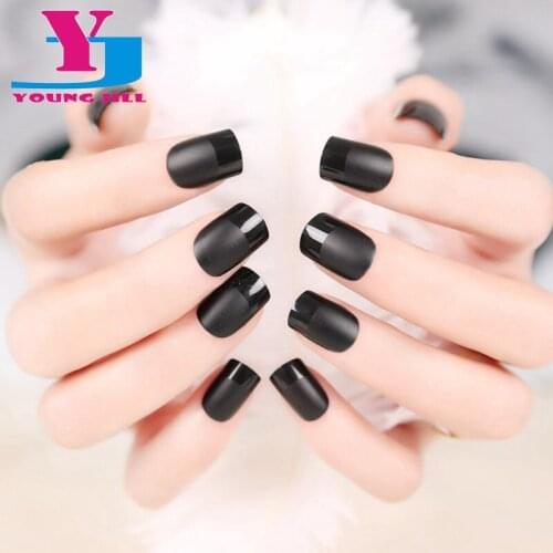 New Arrive High Quality Matte Short Fake Nail Tips Metallic French Manicure Full Cover False Nails UV Gel Artificial Nails