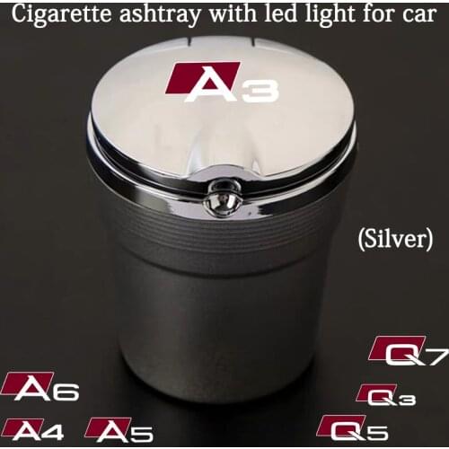 For Audi A3 A4 A5 A6 A7 A8 Q3 Q5 Q7 Q8 accessorie Car Ashtray With Blue LED Light Metal Liner Car LOGO styling
