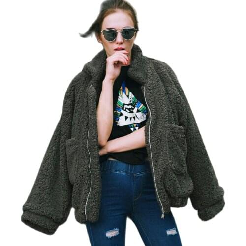 T0647 Europe and America casual Jacket Female Overcoat Plush faux fur Coat Winter Women Jacket