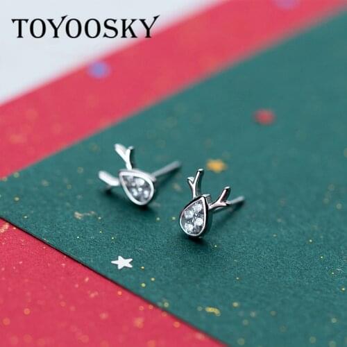 925 Silver Asymmetry Deer Elk Antlers Animal Stud Earrings For Women Fashion Girl Christmas Gift 2019 Sterling-Silver-Jewelry