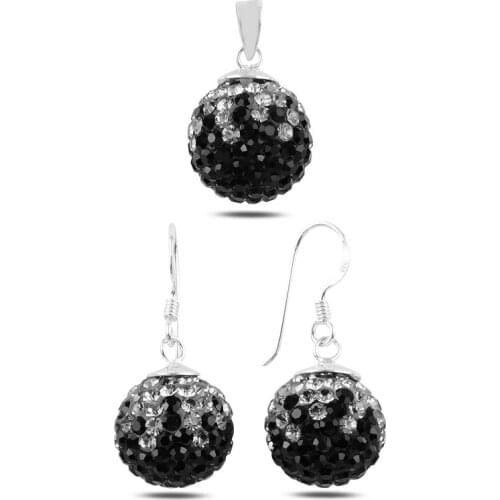 Silver 925 Sterling Dangle Ball Crystal Cubic Zirconia Set