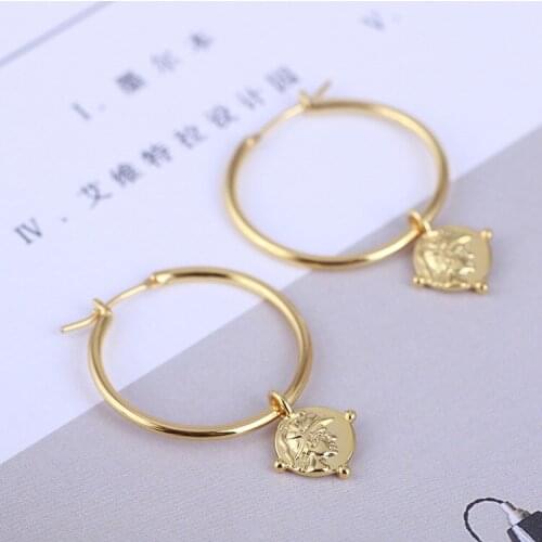 Ancient Greek portrait metal disc fashion small earring earrings