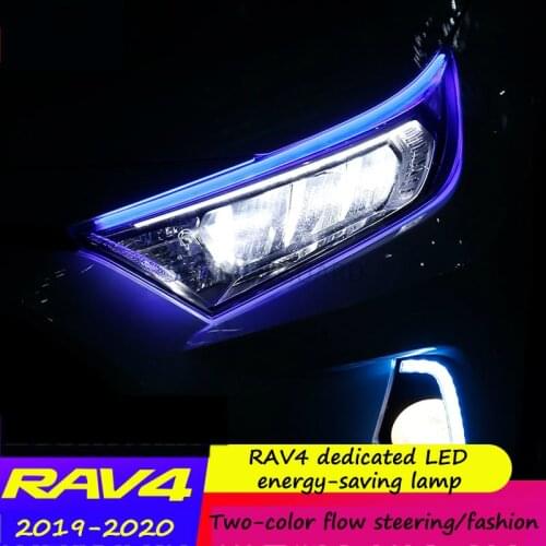 Daytime Running Lights Refit Canopy LED Bicolor Turn Signal For Toyota RAV4 RAV-4 2019 2020 Blue Yellow Whtie Car Decoration