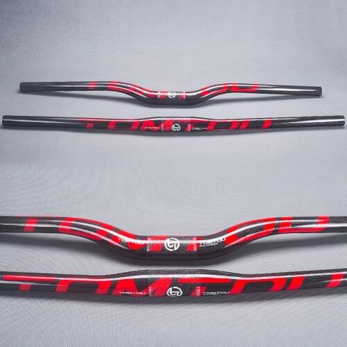 TOMTOU Full Carbon Mountain Bike Flat Handlebar MTB Bicycle Riser Handlebar Bicycle Parts 31.8*600-760mm 3K Glossy Red - TM6T12