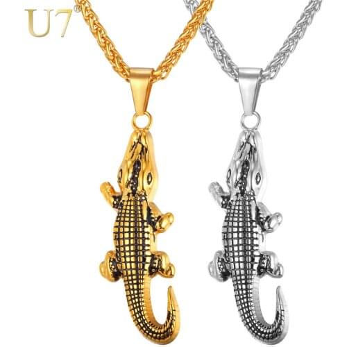 U7 Stainless Steel Necklace For Men Animal Jewelry Wholesale Gold Color Crocodile Big Statement Pendants & Necklaces P740