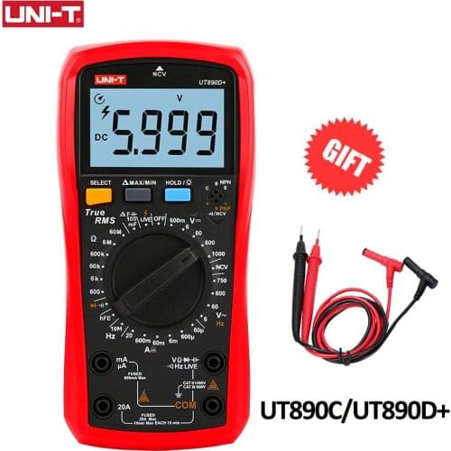 UNI-T True RMS UT890C UT890D+ Digital Multimeter Manual Range AC DC Frequency Capacitance Temperature Tester Backlight