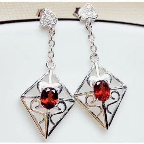 PER JEWELRY NATURAL REAL RED GARNET LOVE HEART STYLE DROP EARRING 1CT*2PCS GEMSTONE 925 STERLING SILVER FINE JEWELRY T20311
