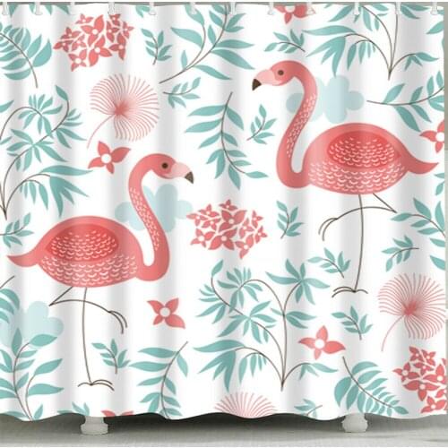 Waterproof Two-Pink-Bird Shower Curtain for Home and Bathroom