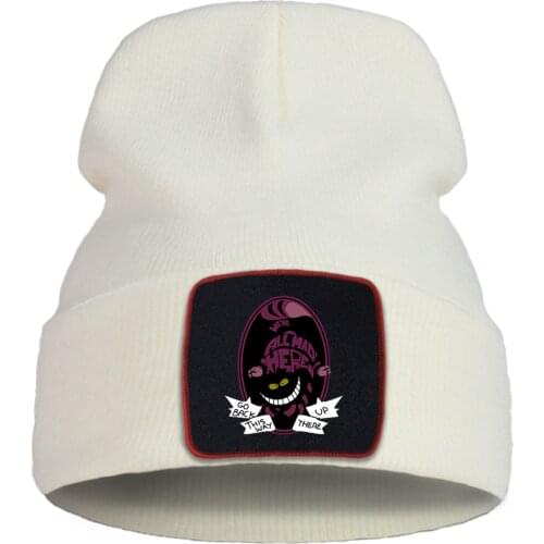 Funny Cheshire Cat Cartoon Printing New Hats Men Winter Keep Warm Hip Hop Unisex Knitted Hat Solid Color Simple Caps For Boys