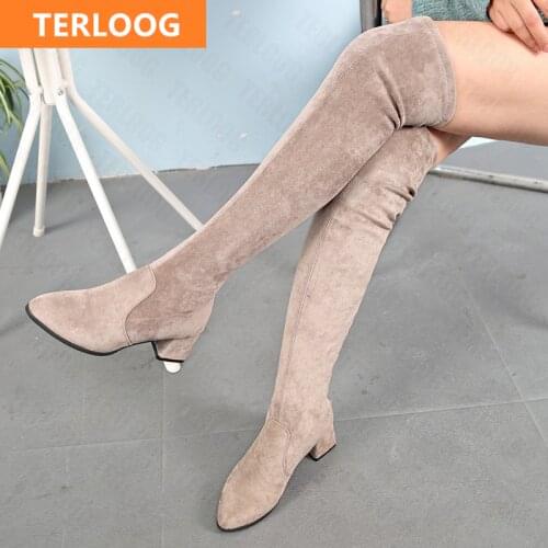 2021 New Winter Women High Heels Shoes Suede Fashion Over-the-Knee Snow Boots Warm Non-slip Casual Designer Motorcycle Boots
