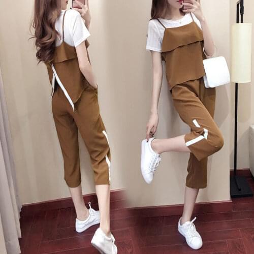 Womens Cropped Trousers Casual Sports Suit 2021 Summer New Korean Version of The Large Size Western Three-piece Trousers Suit