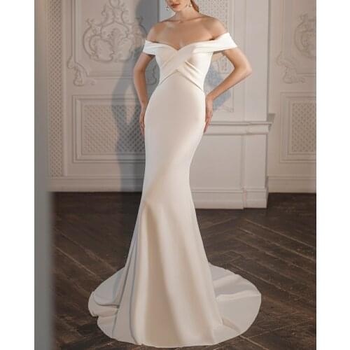 Elegant Long Mermaid V-Neck Wedding Dresses Ivory Off Shoulder Corset Back Satin Robes De Mariée Bridal Gown For Women
