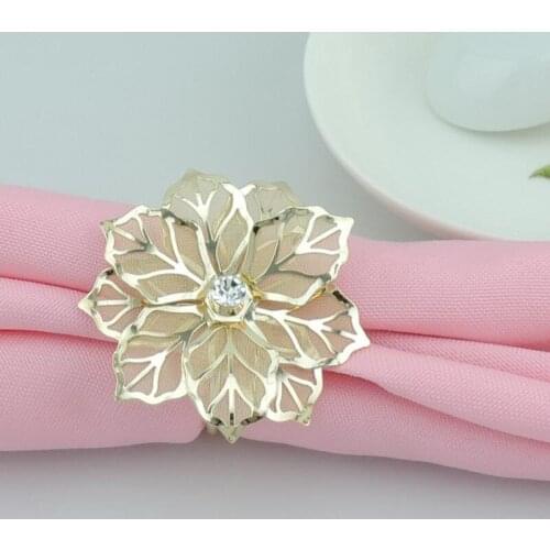 Gold Color Flower Rhinestone Napkin Ring Holder For Wedding Banquet Table Decor Serviette Circle LX6839