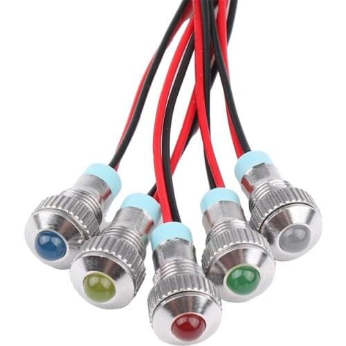 1pcs 8mm Convex head LED Metal Indicator light 8mm waterproof Signal lamp 6V 12V 24V 220v with wire red yellow blue green white