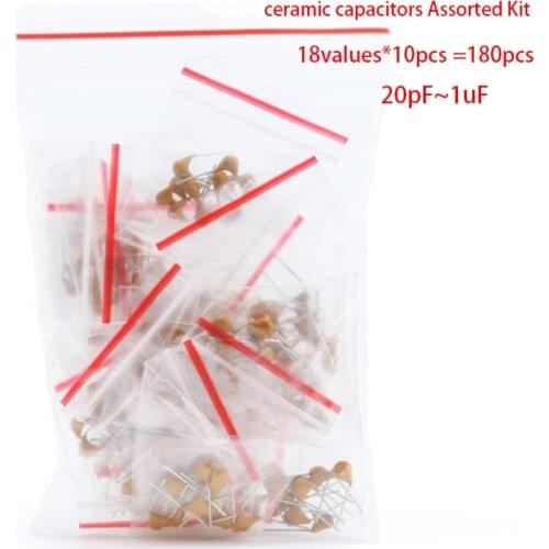 18values*10pcs =180pcs Monolithic Ceramic Capacitor 20pF~1uF ceramic capacitors Assorted Kit