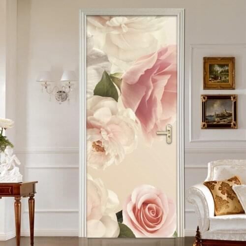 2Pcs/Set 3D Flower Floral PVC Self-adhesive Waterproof Door Stickers Mural Wallpaper Home Decor Bedroom Door Sticker Wall Decals