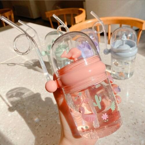 260ML Kids Funny Whale Water Spray Drinking Cup Cartoon Feeding Bottles With Straws Portable Leakproof Childrens Cups Drinkware