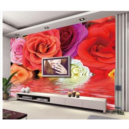 3d wallpaper custom Romantic rose water reflection TV wall paper wall images are downloaded in the background wallpaper