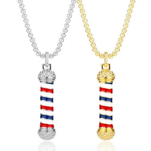 Barber Shop 3D Barber Pole Pendant Necklaces Fashion Long Chain Necklace Barber Hairdresser Souvenir Charm Statement Jewelery