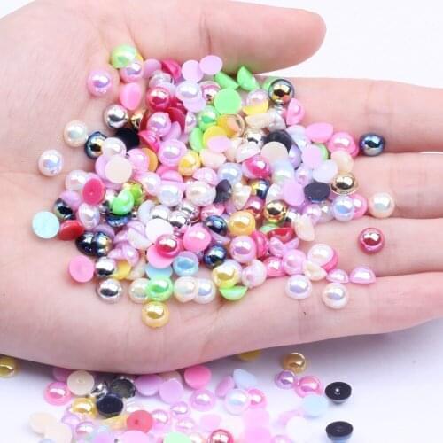 6mm 300pcs Half Round Beads Many AB Colors Imitation Loose Flatback Resin Pearls For Jewelry Nail Art Tip DIY Decoration