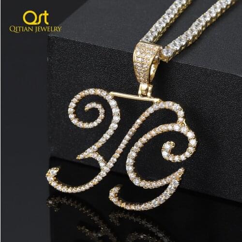 A-Z Cursive Letters customize Name Pendant&Necklace Iced Out Cubic Zircon Gold Silver Color Charm Hip Hop Mens Women Jewelry