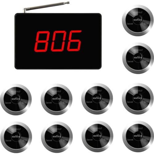 SINGCALL Wireless System, 1 Screen Receiver, Display a Group of 3 Digits Number and 10 Waterproof Multi-Key Bells APE330