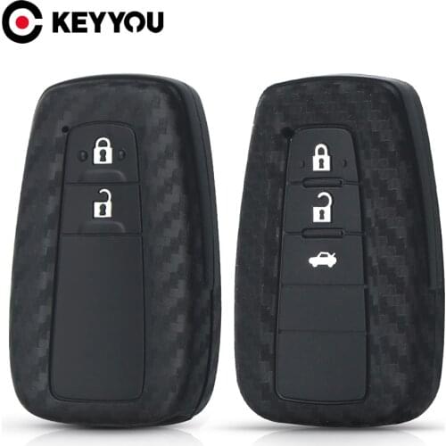 KEYYOU Key Rings Carbon Silicone Rubber Car Key Fob Case Cover For Toyota Camry Corolla C-HR 2017 2018 Prado Prius 2/3 Buttons