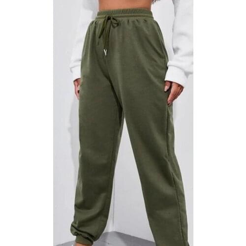 Women Pants Solid Color Drawstring Stylish High Elastic Waist Ankle Tied Long Trousers Casual Sport Streetwear Spring Autumn