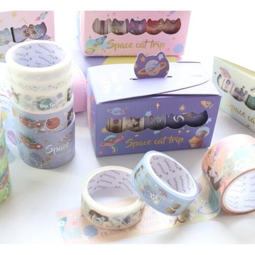 Domikee cute sky star cat sliver foil washi tapes lot school traveler journal diary decorative DIY masking tape stationery 5roll