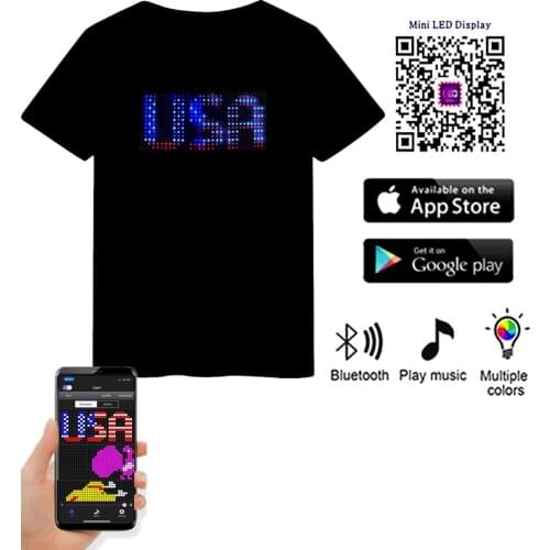 Cotton Bluetooth Programmable Led T-shirt Bar Dj Clothes Built-in Battery Scrolling Text Animation Message Matrix Display Board