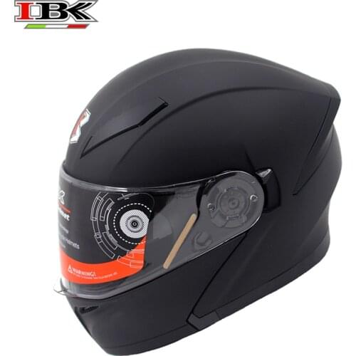 IBK Unisex Full Face Racing Helmet Motorcycle Electric Bicycle Scooter Anti-UV Cool Flip-Up Double Lens Black matte IBK-965