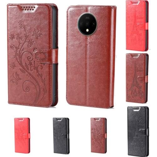Intaglio icon butterfly flower Tower Flip Leather Wallet Phone Case For OnePlus 7T Phone cover with card slot