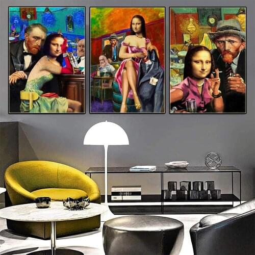 Sexy Spoof Mona Lisa Canvas Painting Funny Van Gogh Posters Prints Modern Wall Art Pictures for Living Room Decor Cuadros
