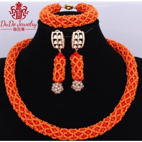 2017 African Beads Jewelry Set Wedding African Beads Jewelry Set Orange Nigerian Wedding African Beads Jewelry Set Crystal