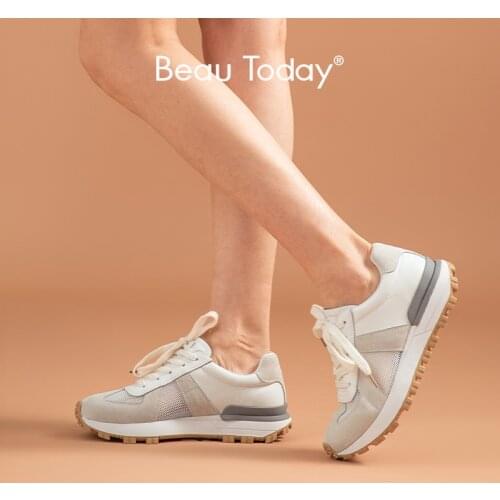BeauToday Sneakers Women Synthetic Leather Round Toe Lace Up Breathable Trainers Platform Flats Lady Casual Shoes Handmade 29634