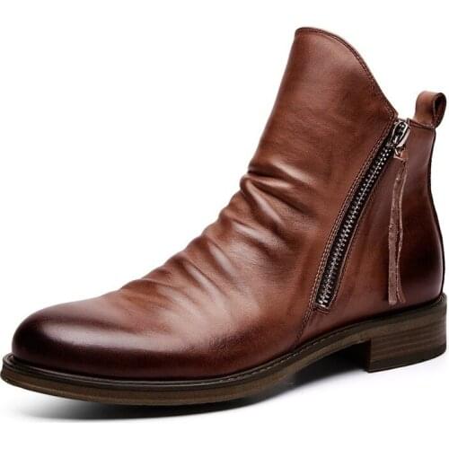 Patent Leather Casual Shoes Men Boots Handmade Top Quality Platform Snow Boots Outdoor Autumn and Winter Shoes Men Plus Size 48