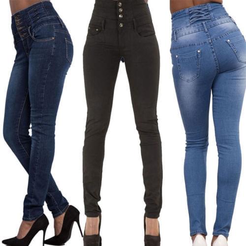 Hot Sale Women Fashion High Waist Slim Skinny Jeans Female Ladies Stretch Pencil Denim Long Pants Outfits 4 Colors