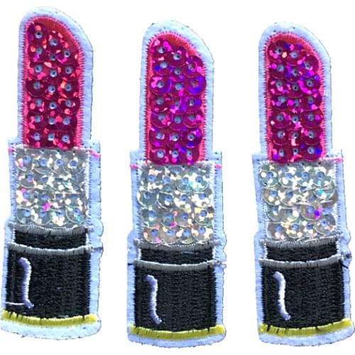Lipsticks Sequined Patches Stickers Iron on Patches for Clothing Bags DIY Decoration Sequins Patch Small Appliques 20PCS/lot